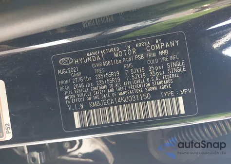 2022 Hyundai Tucson Hybrid Limited z USA, uszkodzony, nr VIN KM8JECA14NU031150